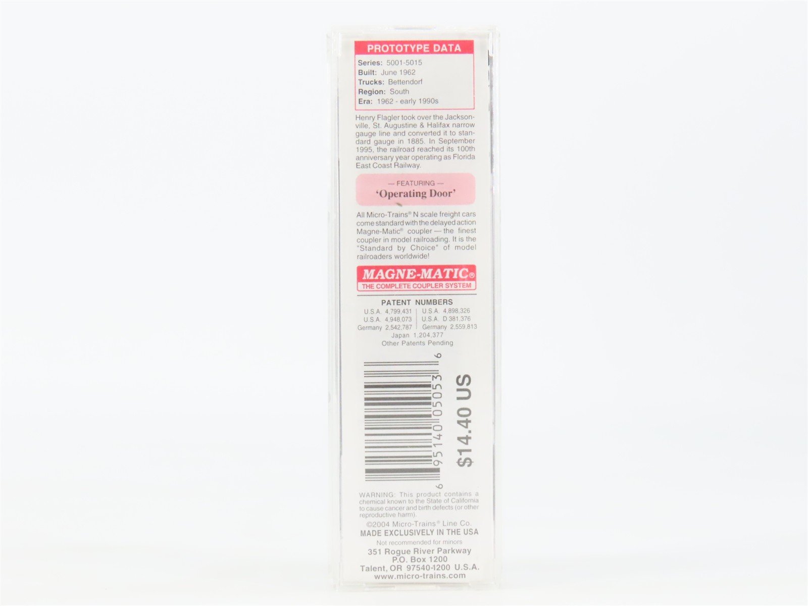 N Scale Micro-Trains MTL 33080 FEC Florida East Coast 50' Box Car #5002
