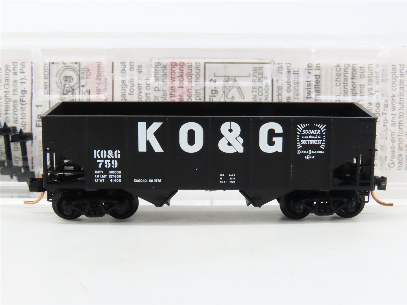 N Scale Micro-Trains MTL 56360 KO&G Kansas Oklahoma & Gulf 2-Bay Hopper #759