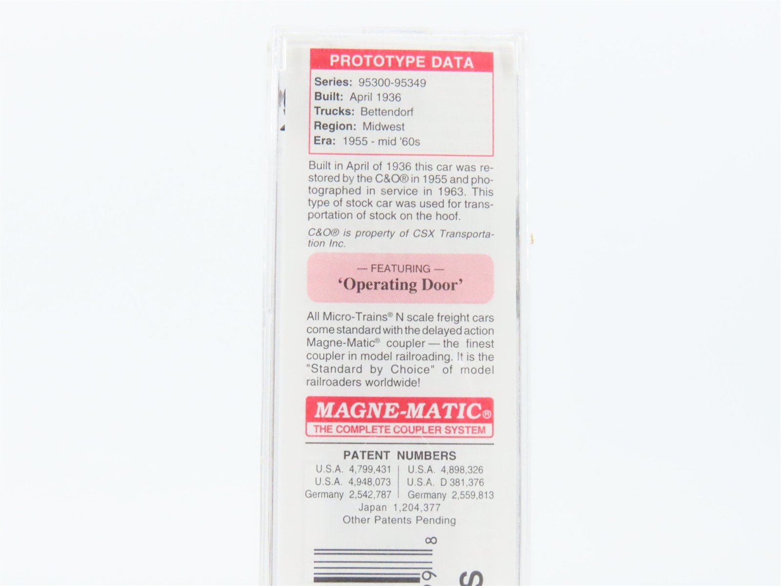 N Scale Micro-Trains MTL 35180 C&O Chesapeake & Ohio 40' Stock Car #95336