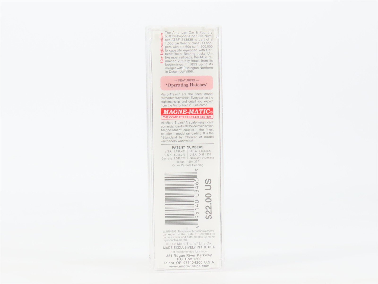 N Scale Micro-Trains MTL 94100 ATSF Santa Fe 3-Bay Covered Hopper #313838
