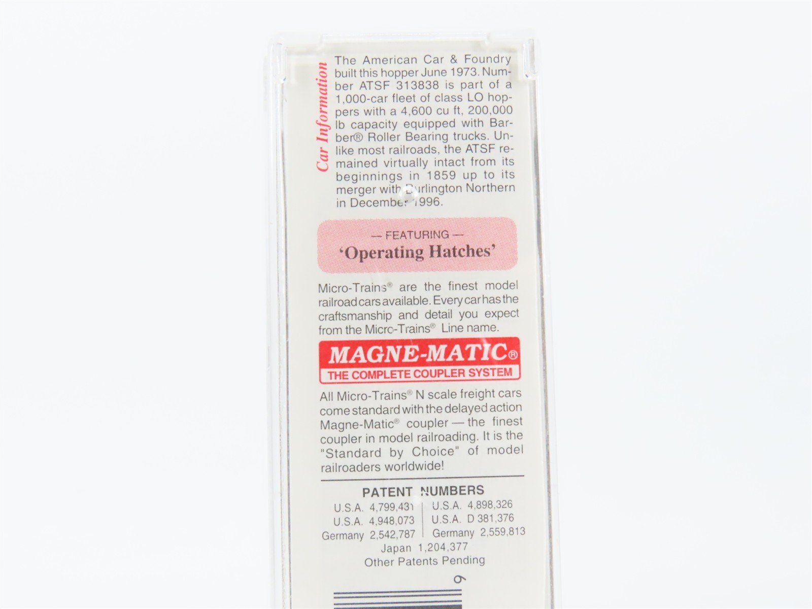 N Scale Micro-Trains MTL 94100 ATSF Santa Fe 3-Bay Covered Hopper #313838