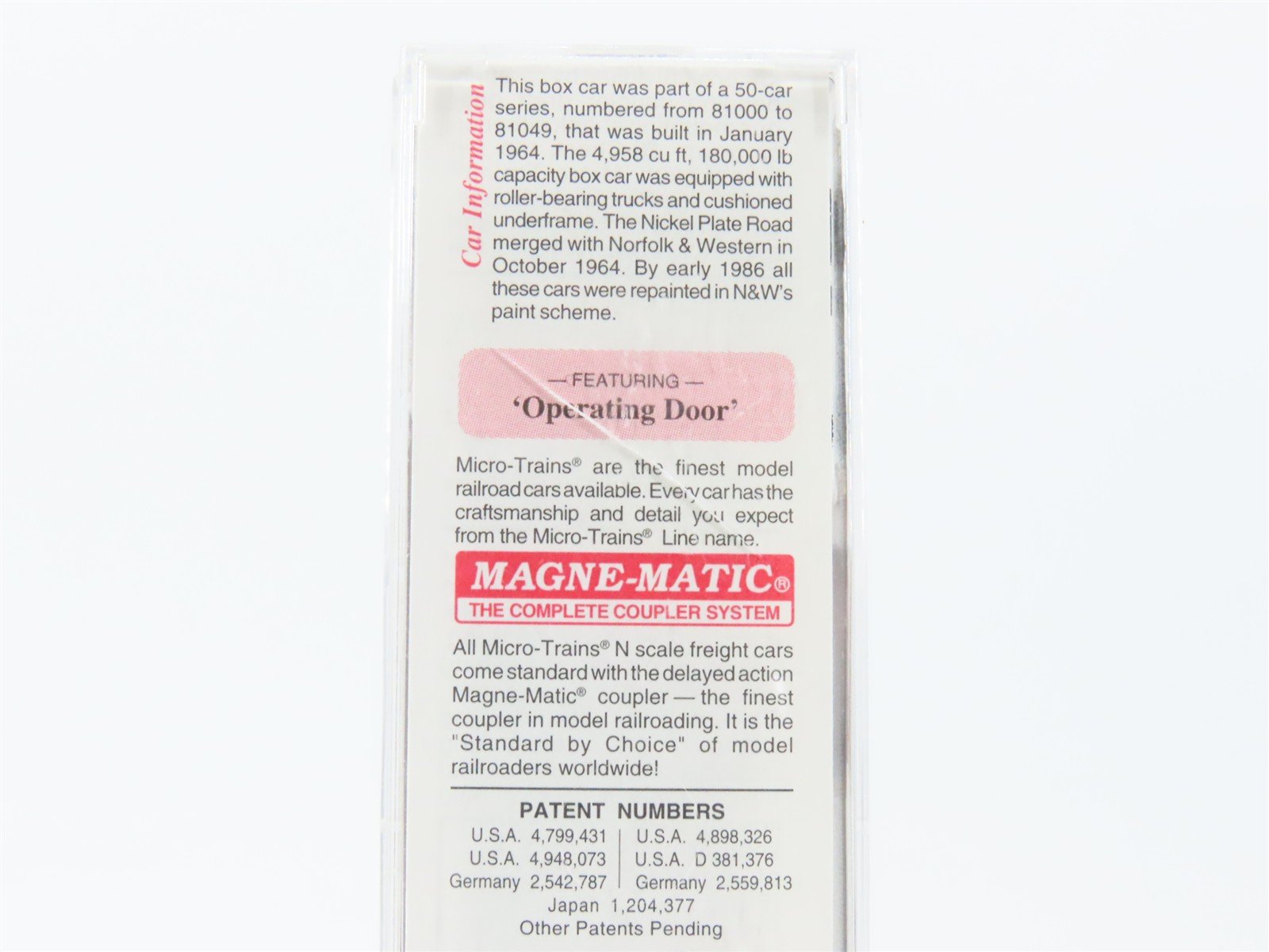 N Scale Micro-Trains MTL 33110 NKP Nickel Plate Road 50' Box Car #81005