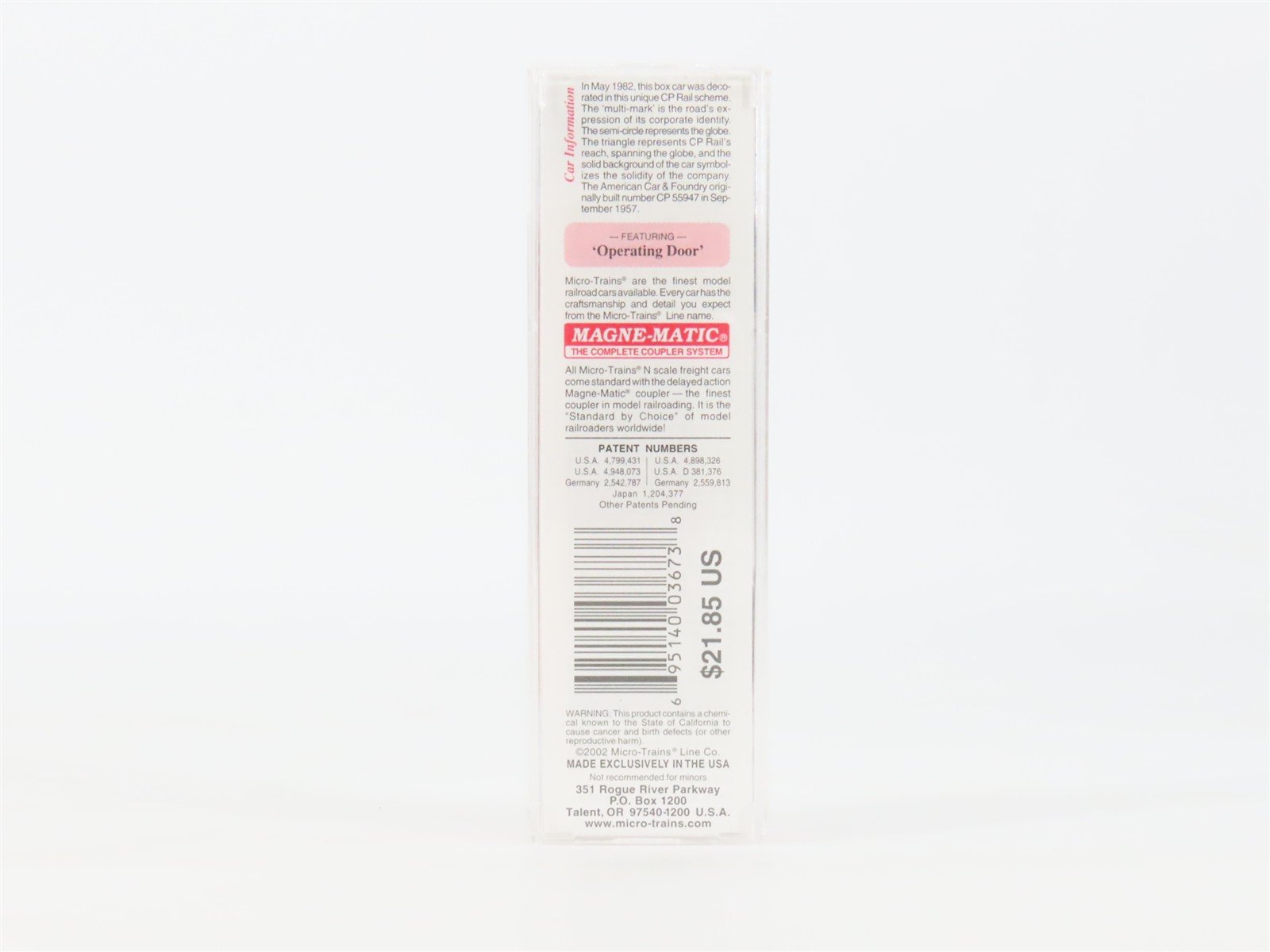 N Scale Micro-Trains MTL 24260 CP Rail 40' Single Door Box Car #55947
