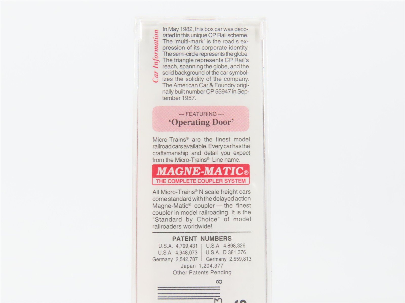 N Scale Micro-Trains MTL 24260 CP Rail 40' Single Door Box Car #55947