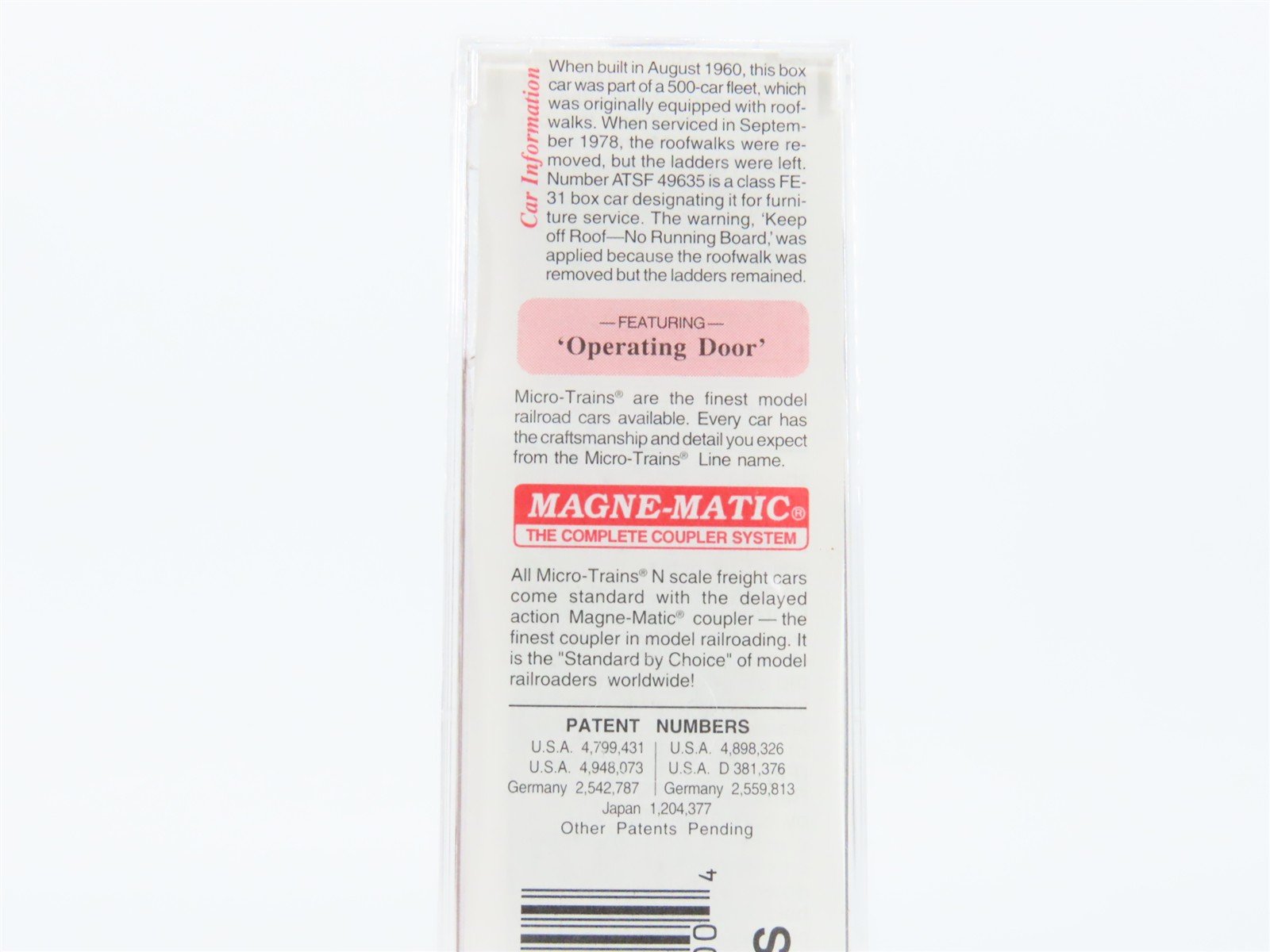N Scale Micro-Trains MTL 76030 ATSF Santa Fe Shock Control 50' Box Car #49635