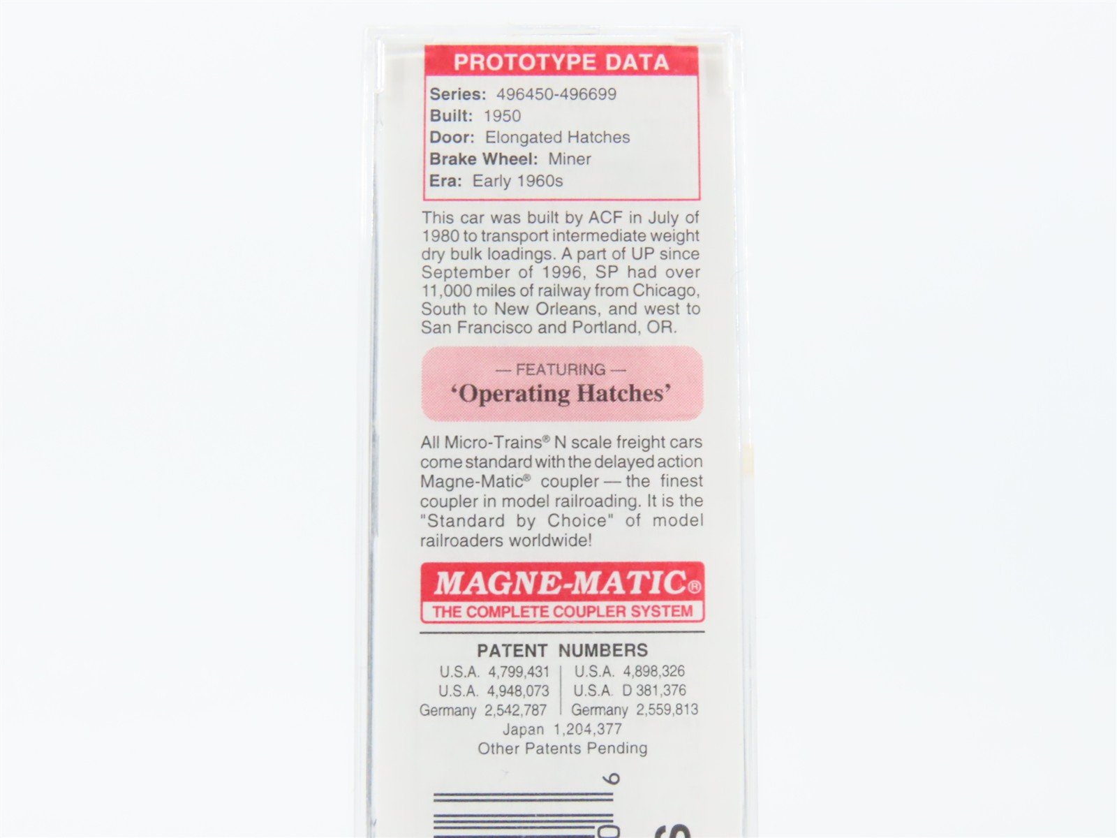 N Scale Micro-Trains MTL 94040 SP Southern Pacific 3-Bay Covered Hopper #496535