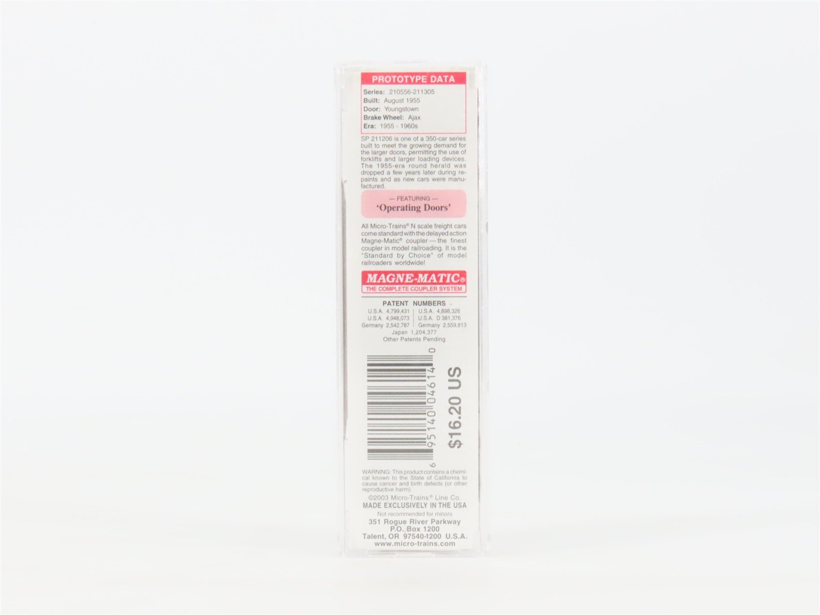 N Scale Micro-Trains MTL 34320 SP Southern Pacific 50' Box Car #211206
