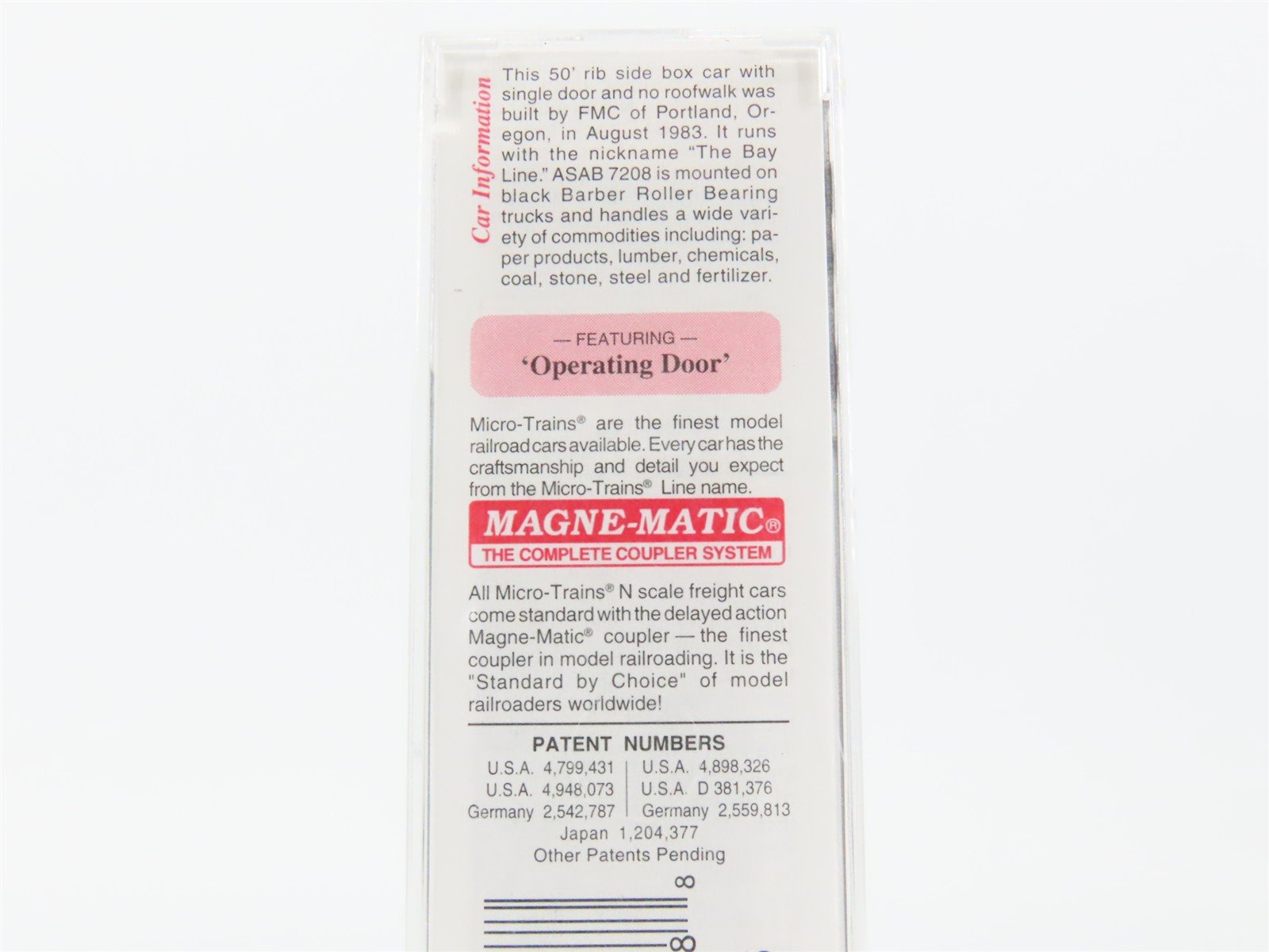 N Scale Micro-Trains MTL 25630 ASAB The Bay Line 50' Rib Side Box Car #7208