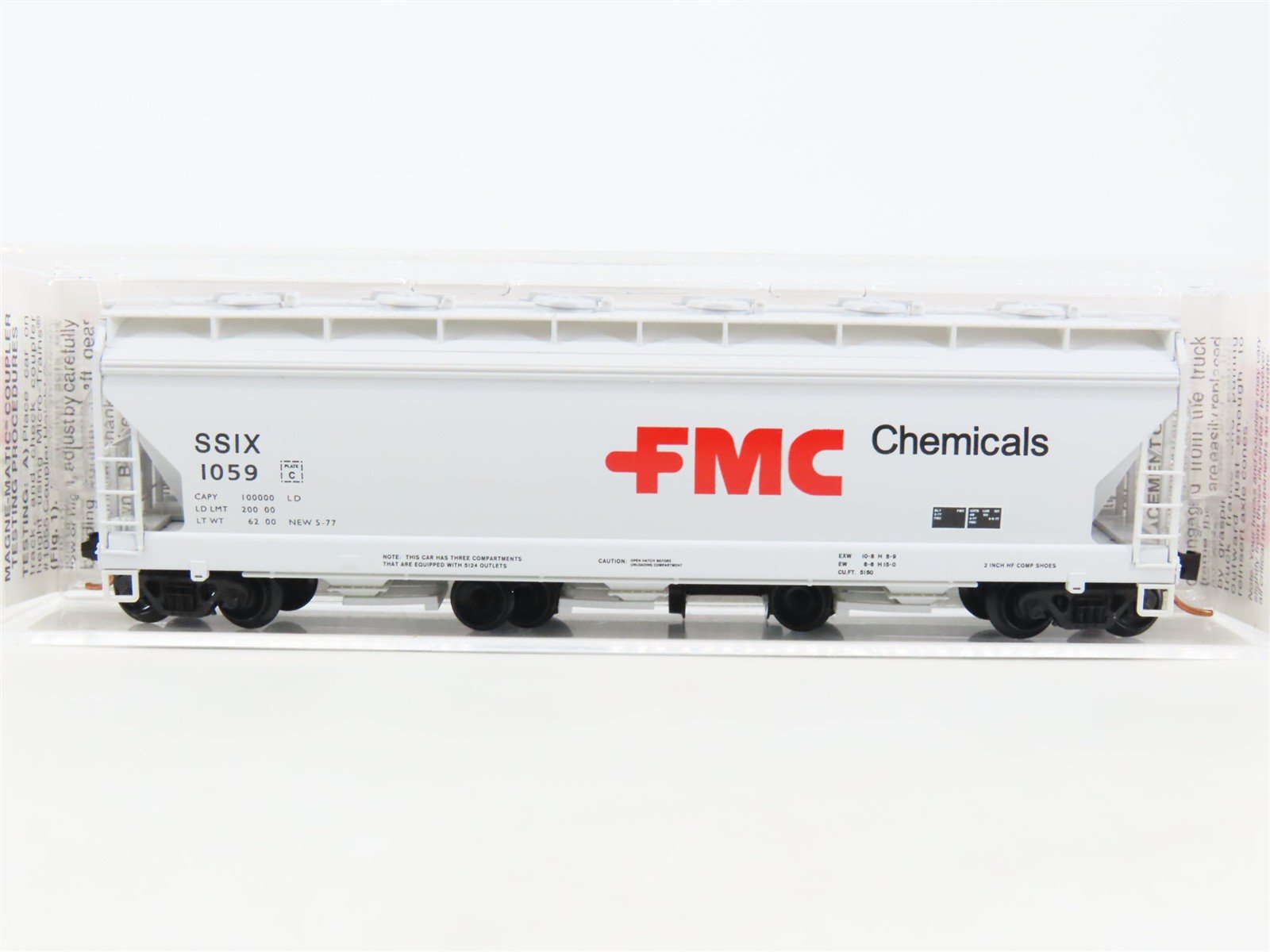N Scale Micro-Trains MTL 93080 SSIX FMC Chemicals 3-Bay Covered Hopper #1059