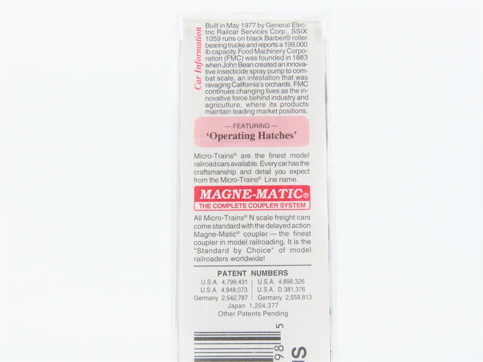 N Scale Micro-Trains MTL 93080 SSIX FMC Chemicals 3-Bay Covered Hopper #1059