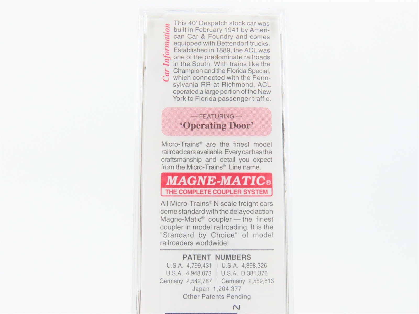 N Micro-Trains MTL 35100 ACL Atlantic Coast Line 40' Despatch Stock Car #140436