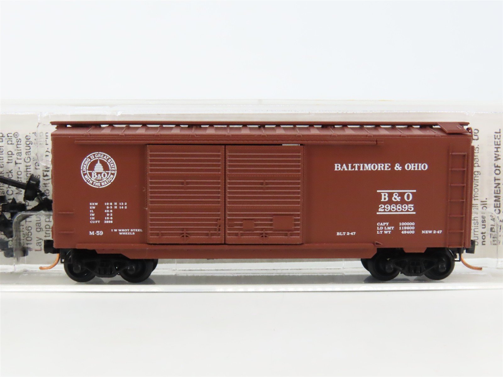 N Scale Micro-Trains MTL 23040 B&O Baltimore & Ohio 40' Box Car #298895