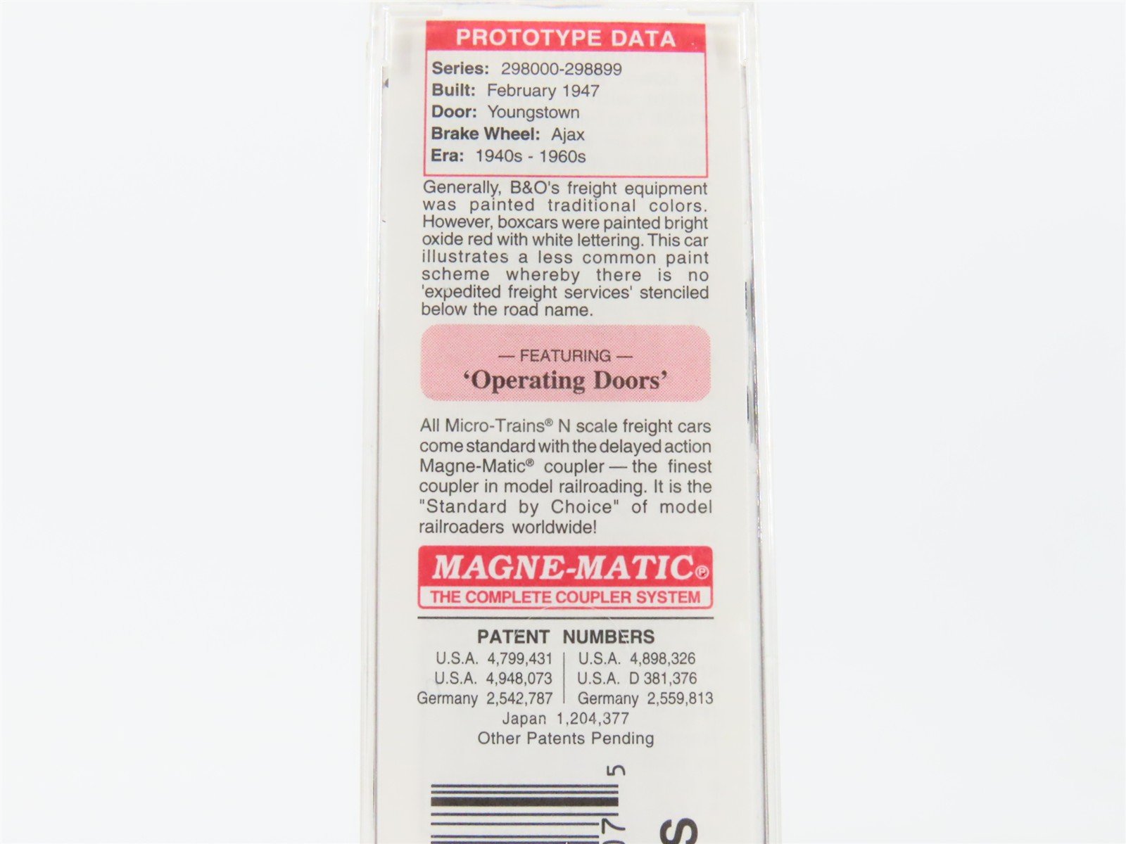 N Scale Micro-Trains MTL 23040 B&O Baltimore & Ohio 40' Box Car #298895
