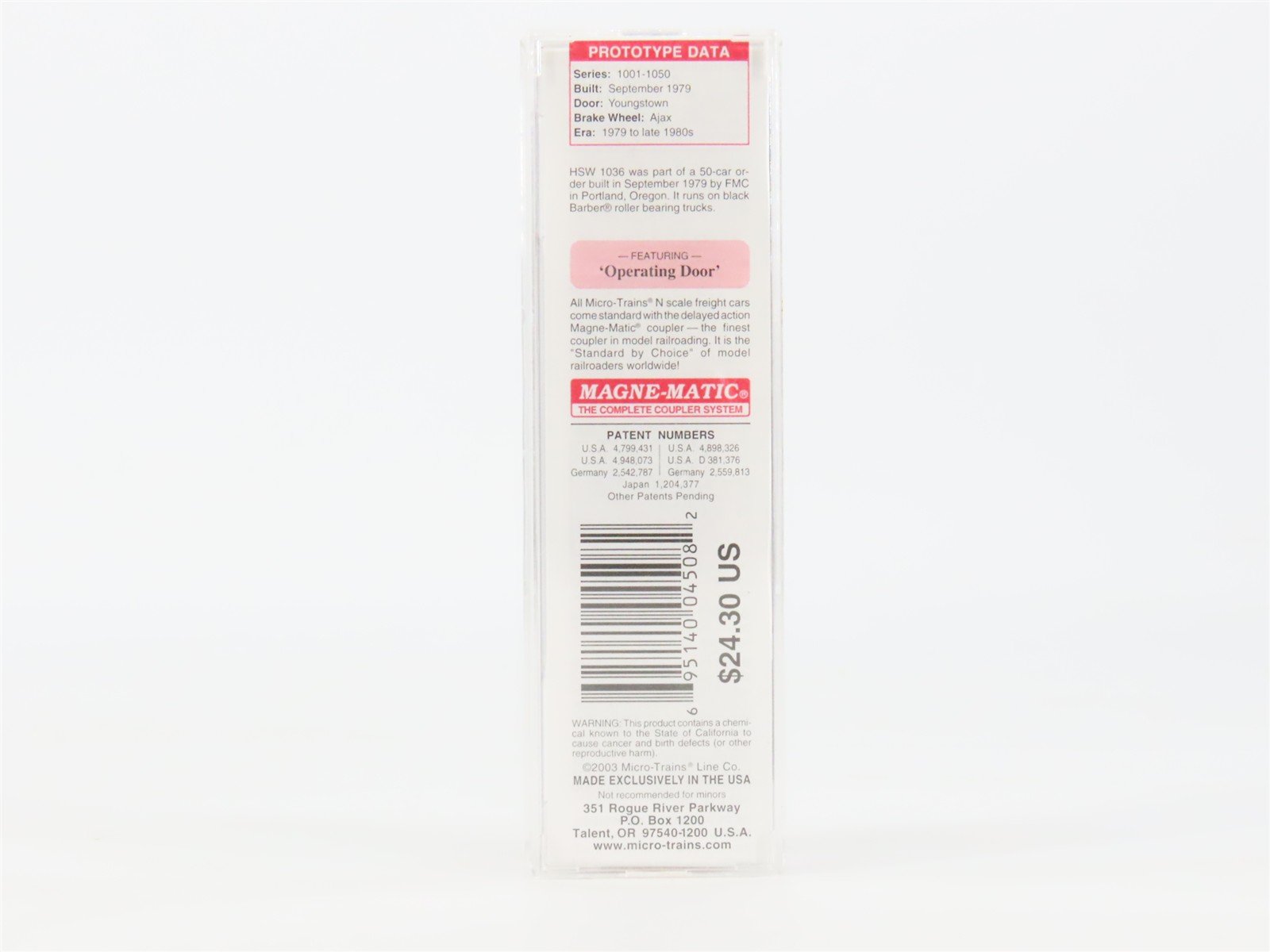 N Scale Micro-Trains MTL 25640 HSW Helena Southwestern 50' Rib Side Boxcar #1036