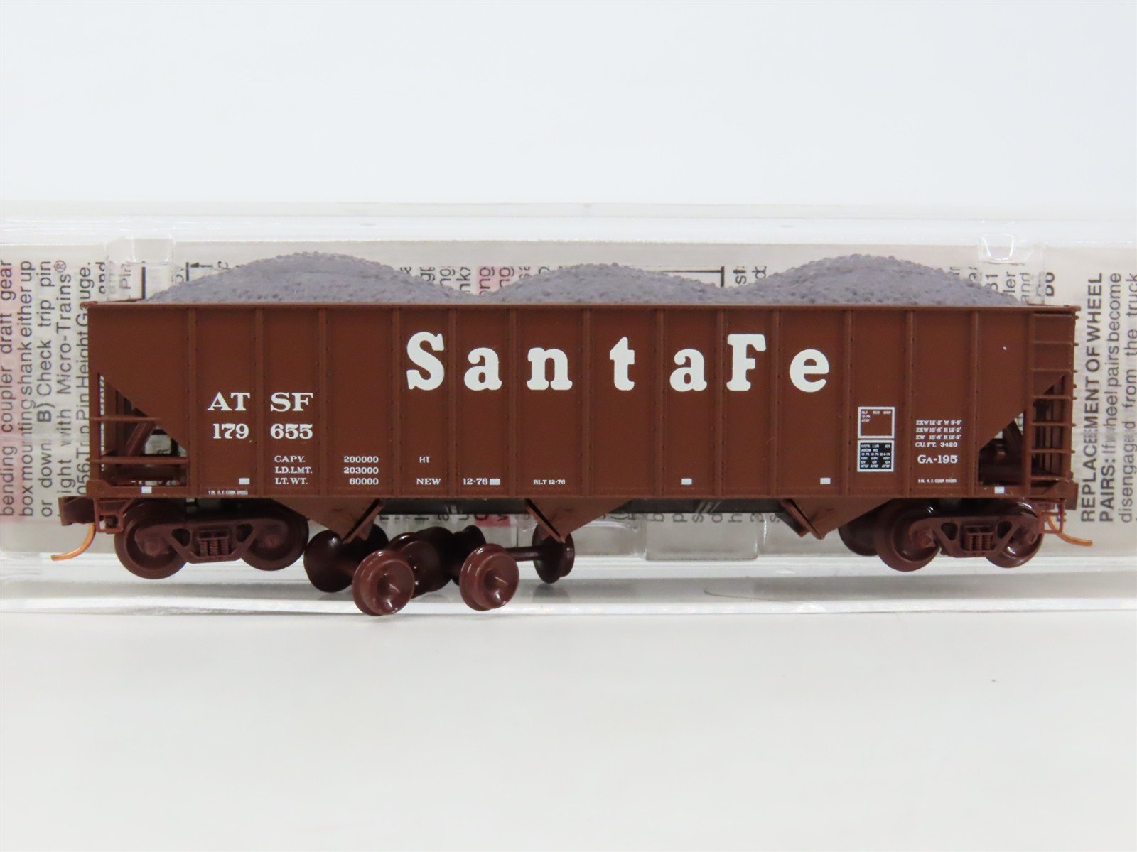 N Scale Micro-Trains MTL 108120.1 ATSF Santa Fe 3-Bay Hopper #179655 w/ Load