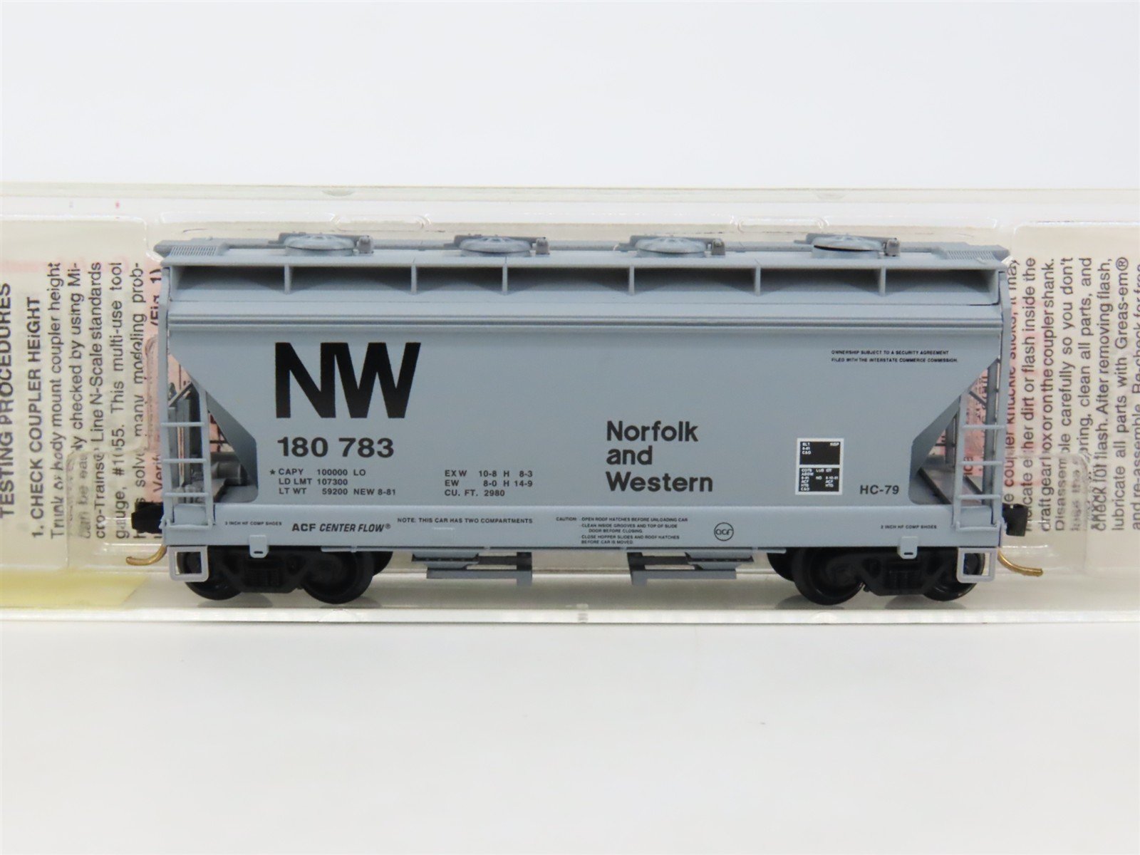 N Scale Micro-Trains MTL 92050 NW Norfolk & Western 2-Bay Covered Hopper #180783