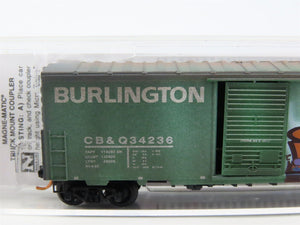 N Micro-Trains MTL 02444310 CB&Q Burlington Route 40' Boxcar #34236 w/ Graffiti
