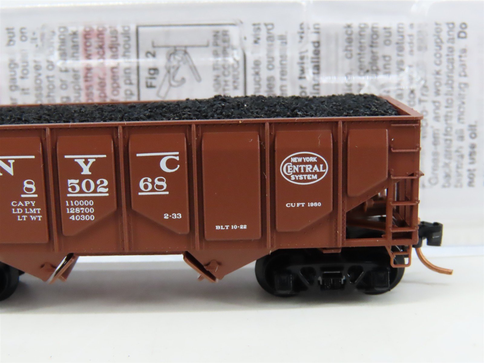 N Micro-Trains MTL 08500021 NYC New York Central 2-Bay Hopper #850268 w/ Load