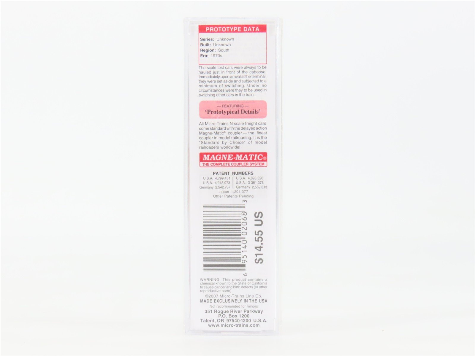 N Scale Micro-Trains MTL 12100060 Southern Railway Scale Test Car #992506