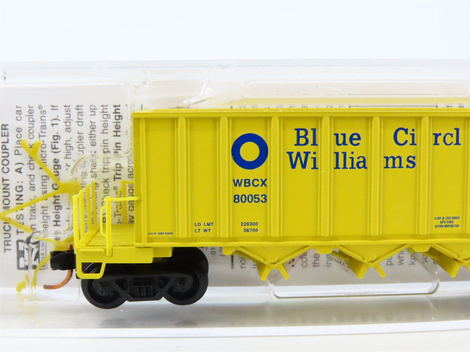 N Micro-Trains MTL 12500090 WBCX Blue Circle Williams 3-Bay Ortner Hopper #80053