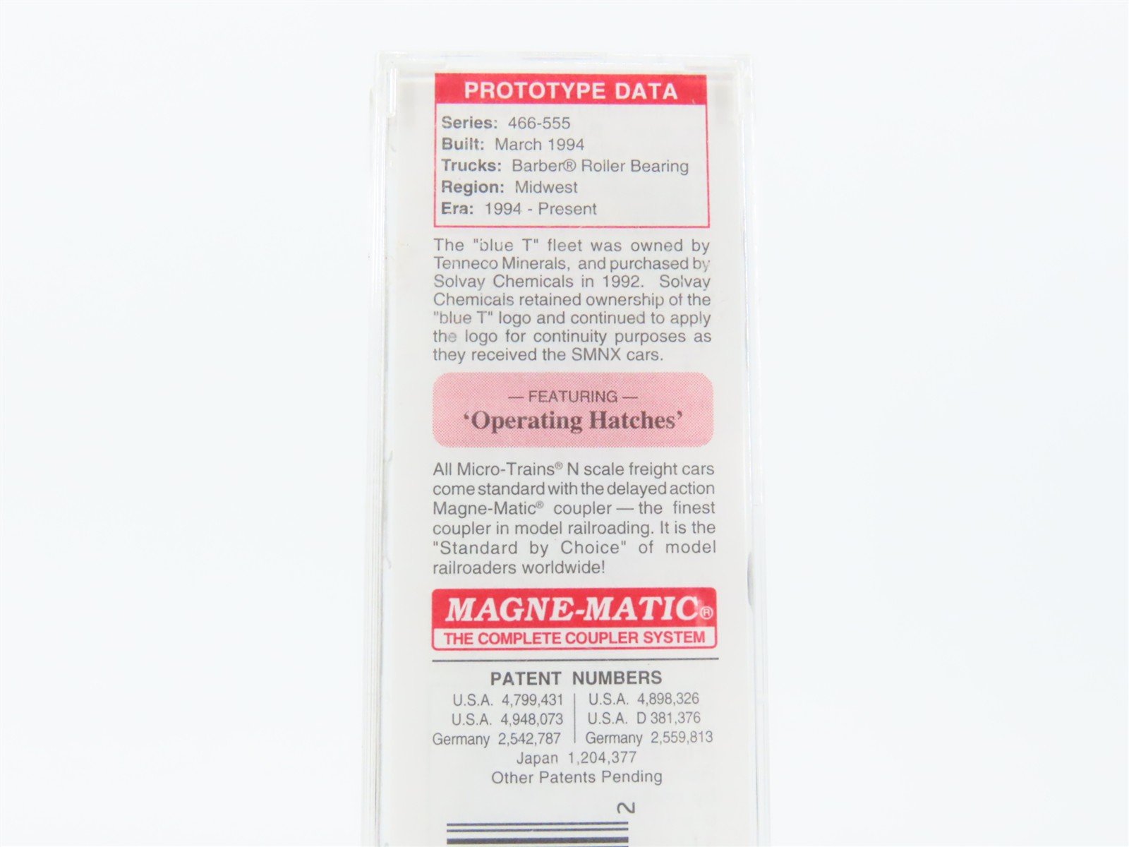 N Scale Micro-Trains MTL 93090 SMNX Solvay Minerals 3-Bay Covered Hopper #472