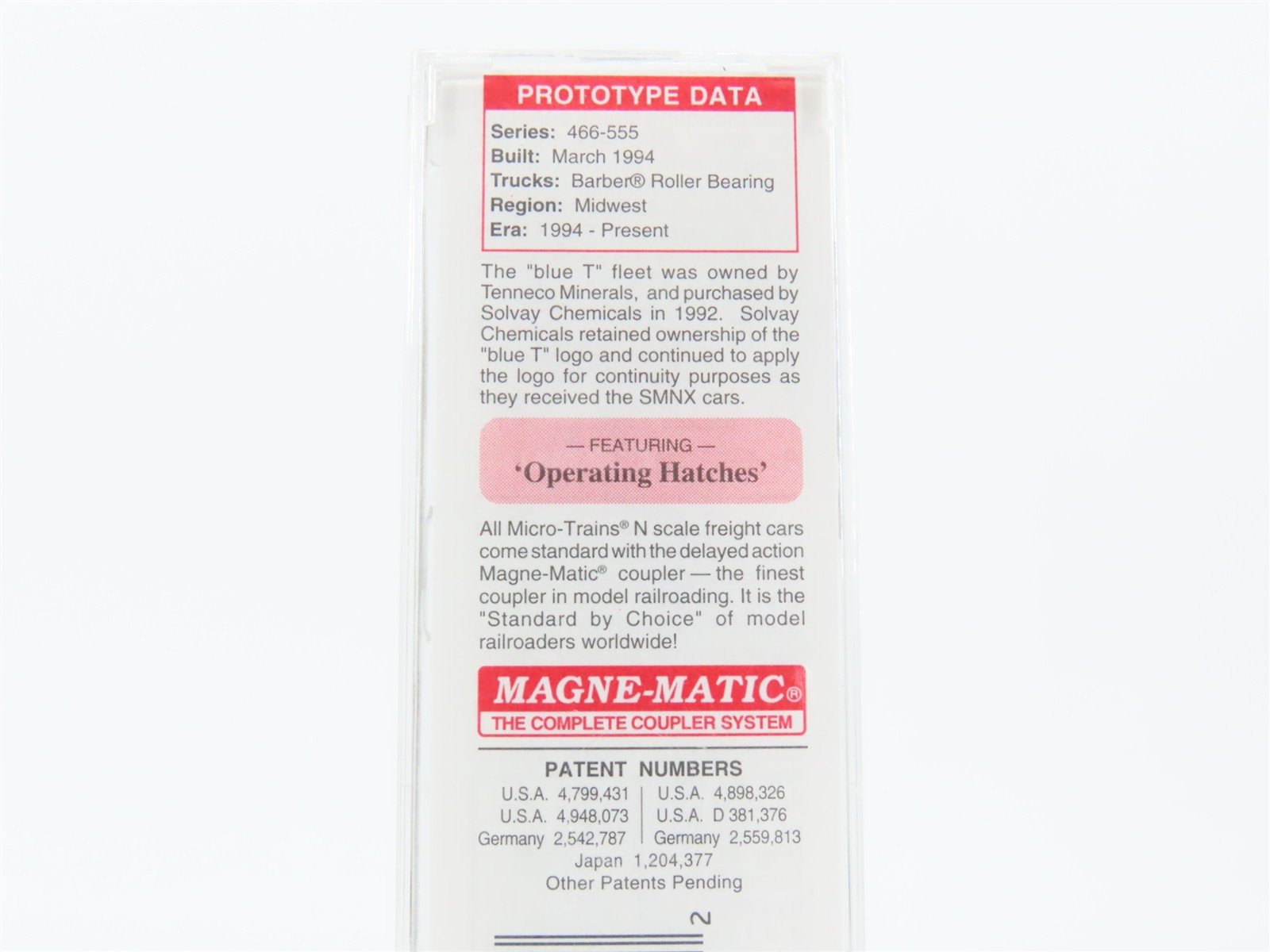 N Scale Micro-Trains MTL 93090 SMNX Solvay Minerals 3-Bay Covered Hopper #472