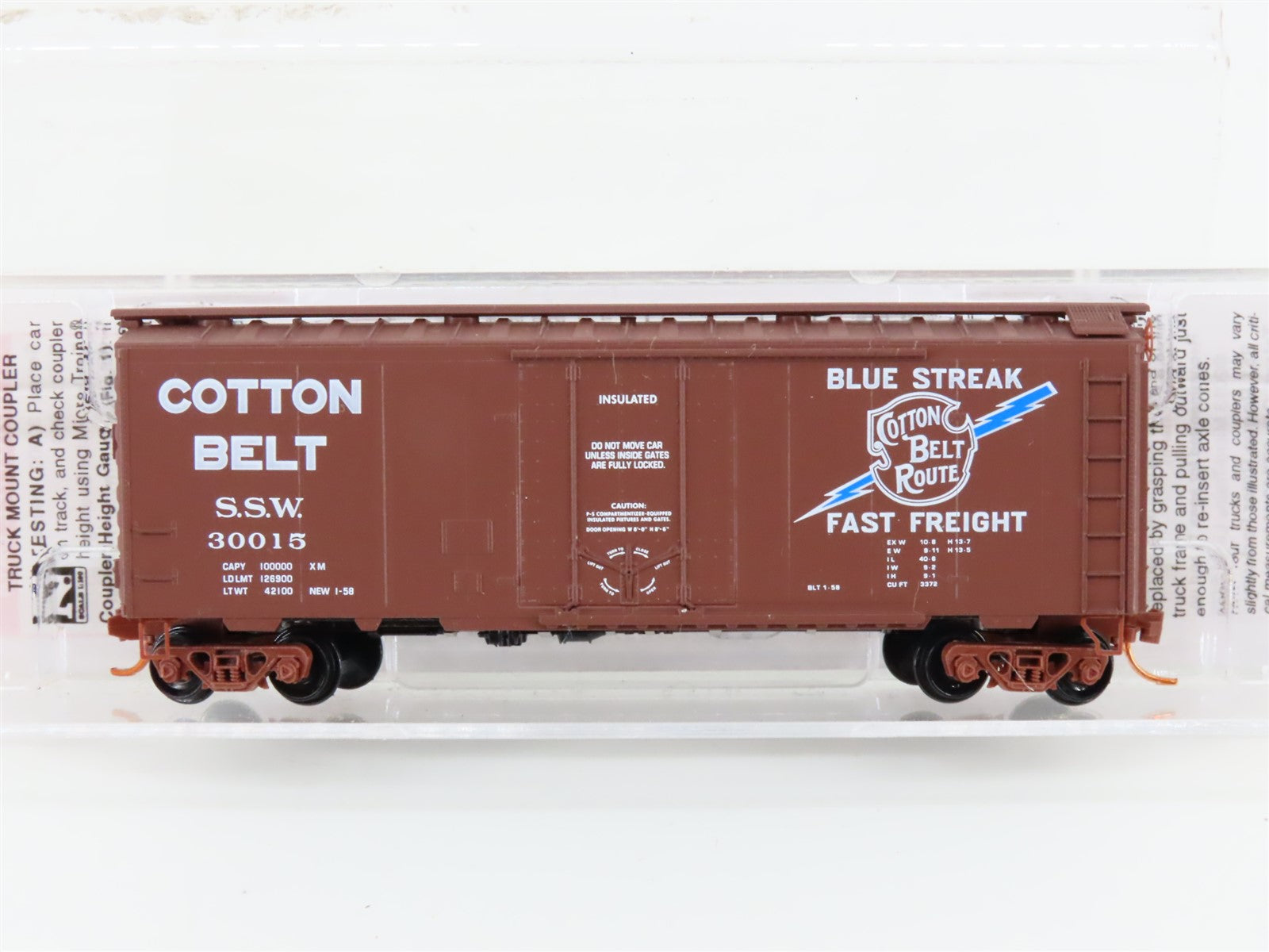 N Scale Micro-Trains MTL 02100550 SSW Cotton Belt Blue Streak 40' Box Car #30015