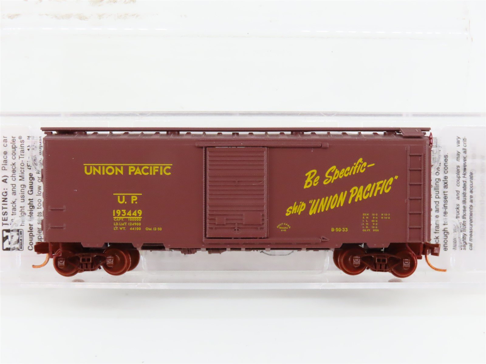 N Scale Micro-Trains MTL 02000298 UP Union Pacific 40' Boxcar #193449 w/ Load