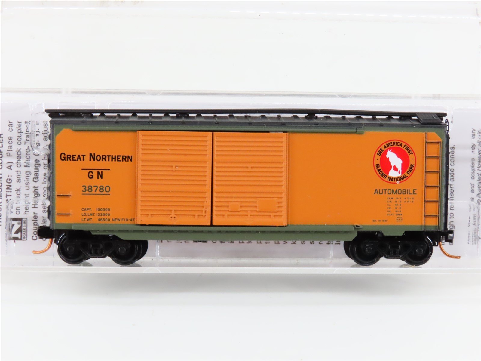 N Scale Micro-Trains MTL 02300312 GN Glacier National Park 40' Box Car #38780