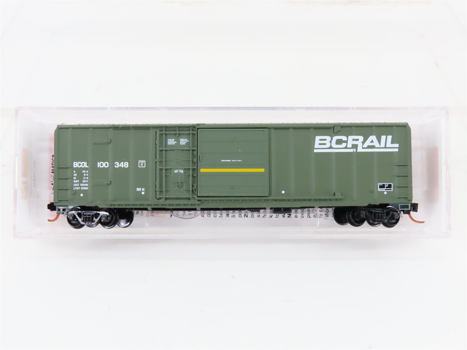 N Scale Micro-Trains MTL 02600050 BCOL BC Rail 50' Rib Side Box Car #100348