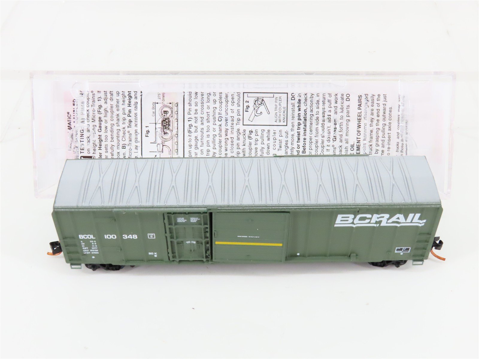 N Scale Micro-Trains MTL 02600050 BCOL BC Rail 50' Rib Side Box Car #100348