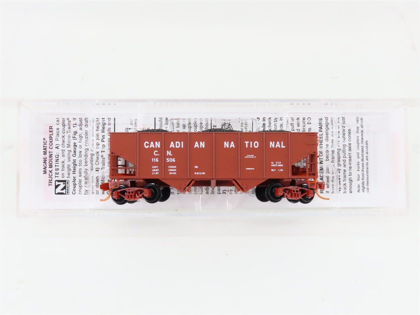 N Micro-Trains MTL 05600431 CN Canadian National 2-Bay Hopper #116506 w/ Load