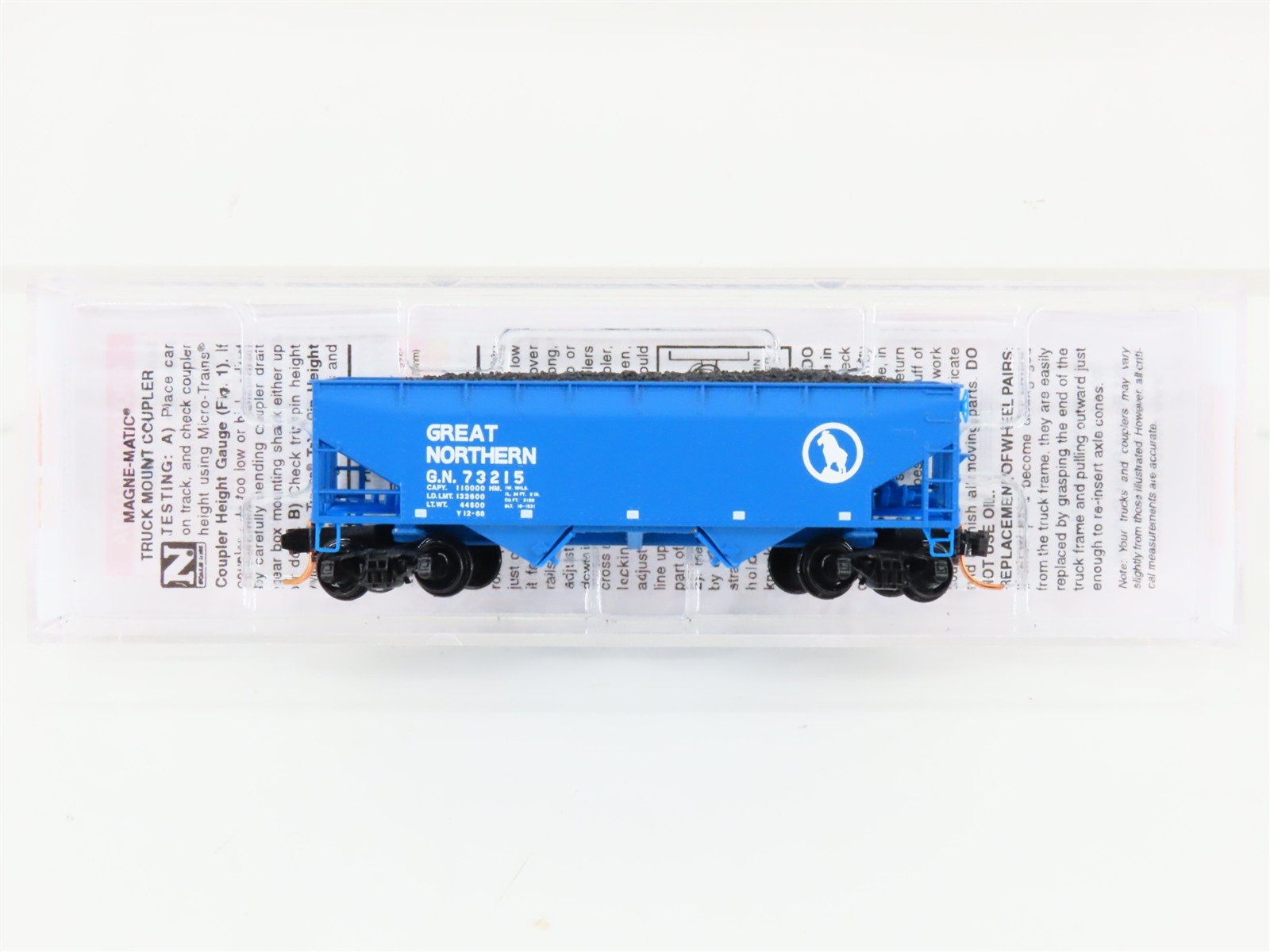 N Scale Micro-Trains MTL 05500521 GN Big Sky Blue 2-Bay Hopper #73215 w/ Load