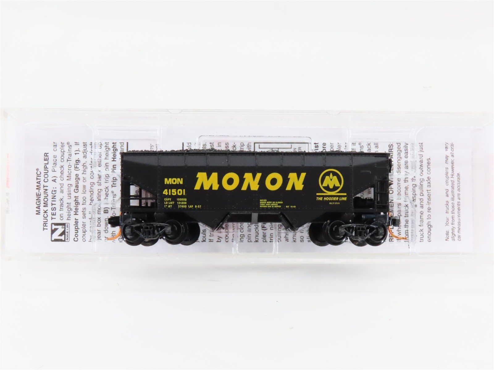 N Scale Micro-Trains MTL 05500370 MON Monon 2-Bay Hopper #41501 w/ Coal Load