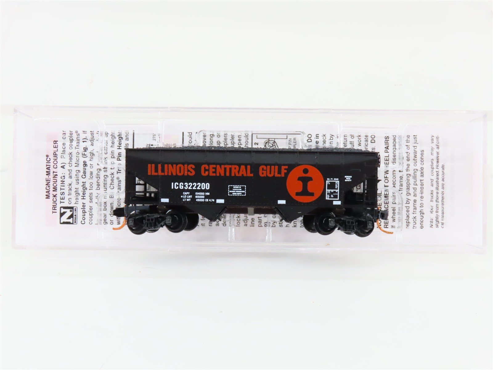 N Micro-Trains MTL 05500140 ICG Illinois Central Gulf 2-Bay Hopper 322200 w/Load