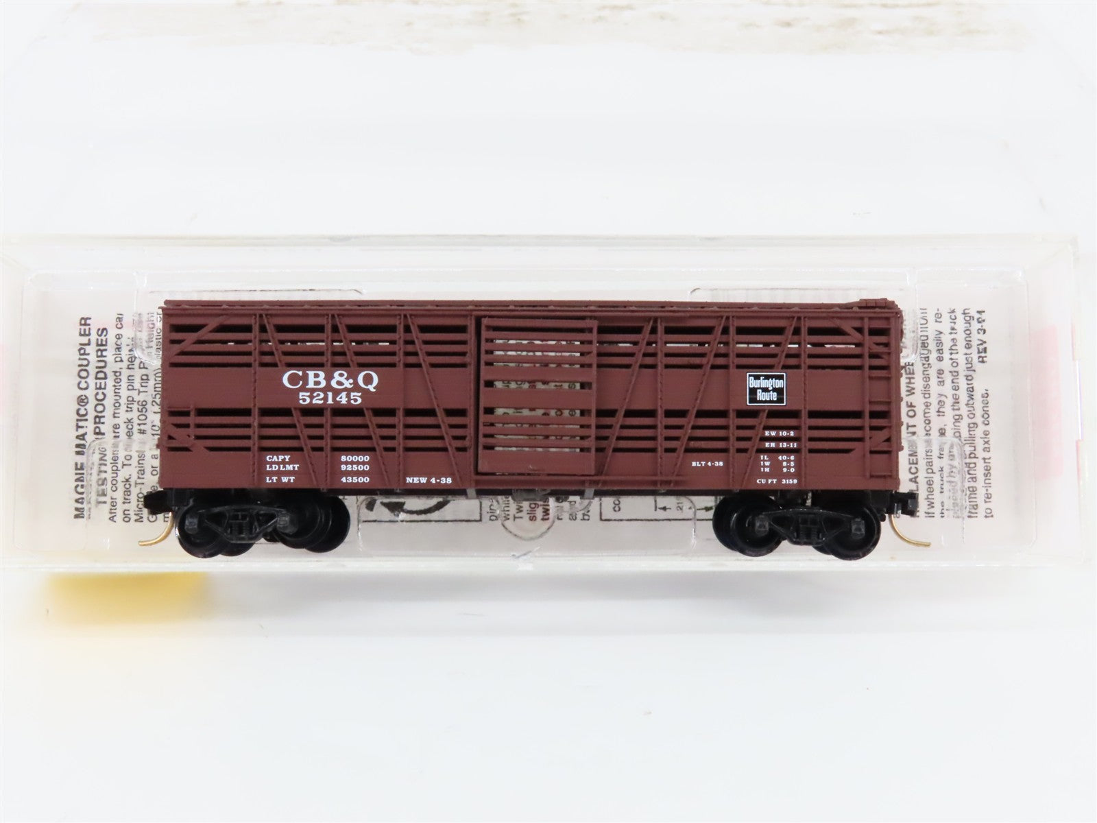 N Micro-Trains MTL 35130 CB&Q Burlington Route 40' Despatch Stock Car #52145