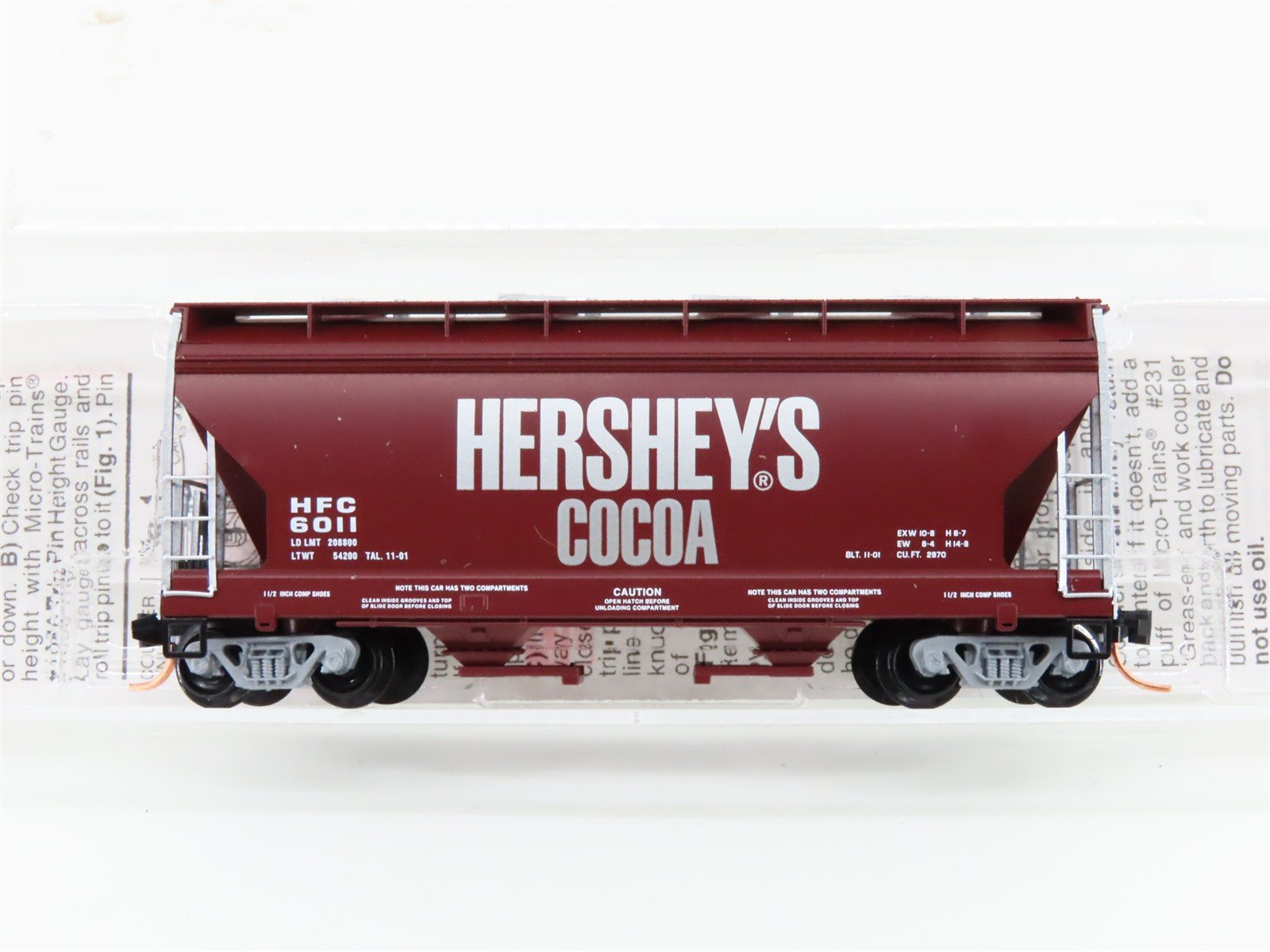 N Scale Micro-Trains MTL 92150 HFC Hershey's 2-Bay Covered Hopper #6011