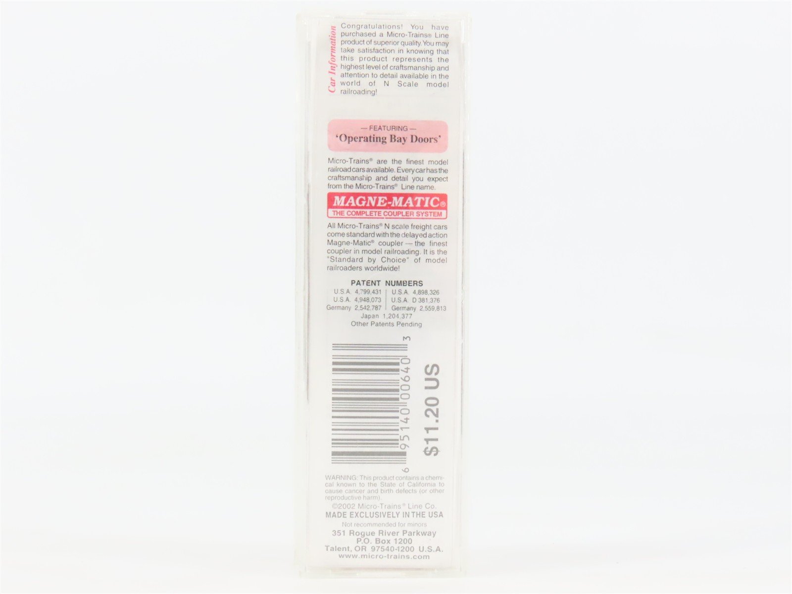 N Scale Micro-Trains MTL 56000 Undecorated 33' 2-Bay Open Hopper Car