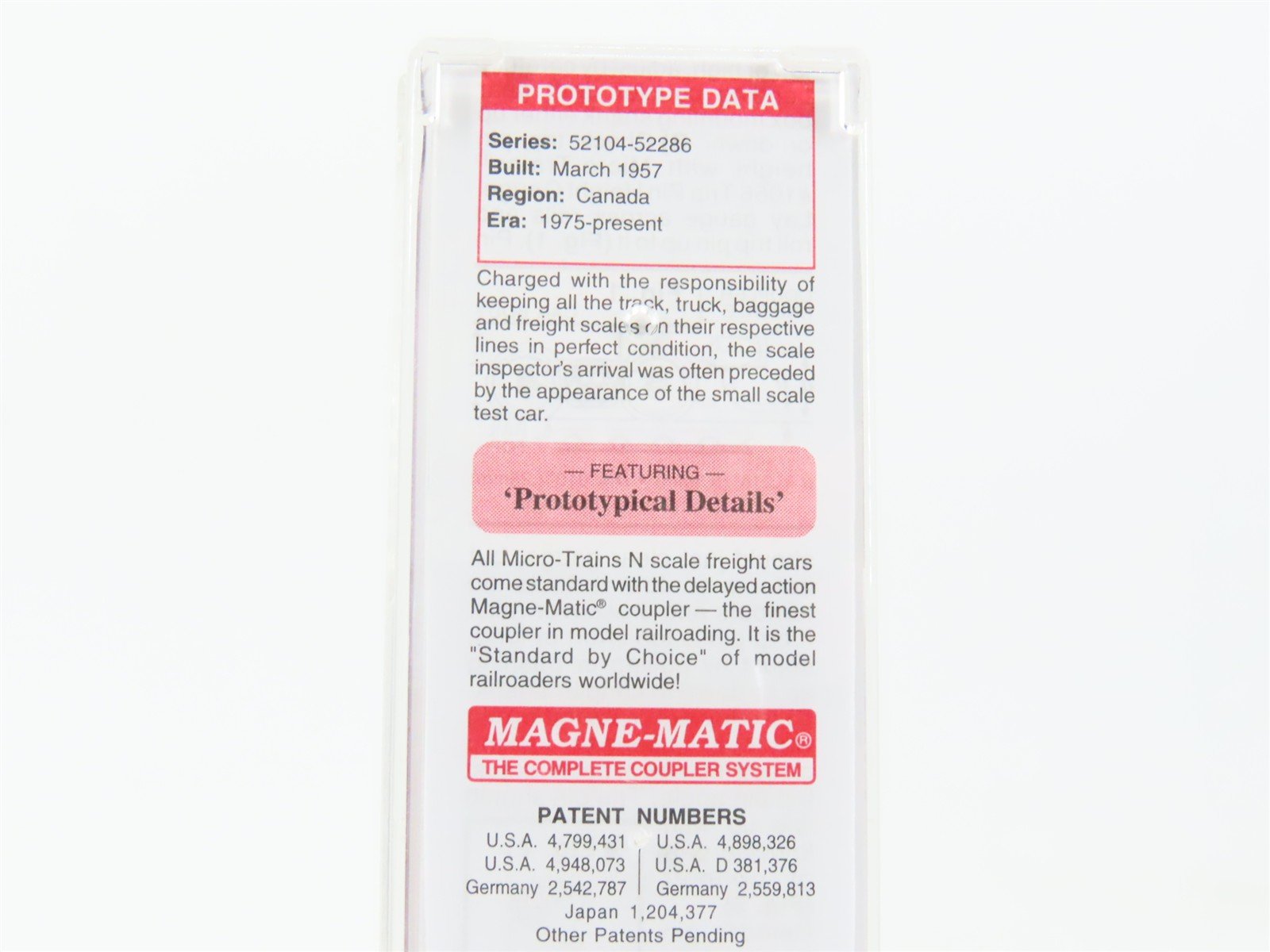 N Scale Micro-Trains MTL 12100090 CN Canadian National Scale Test Car #52277
