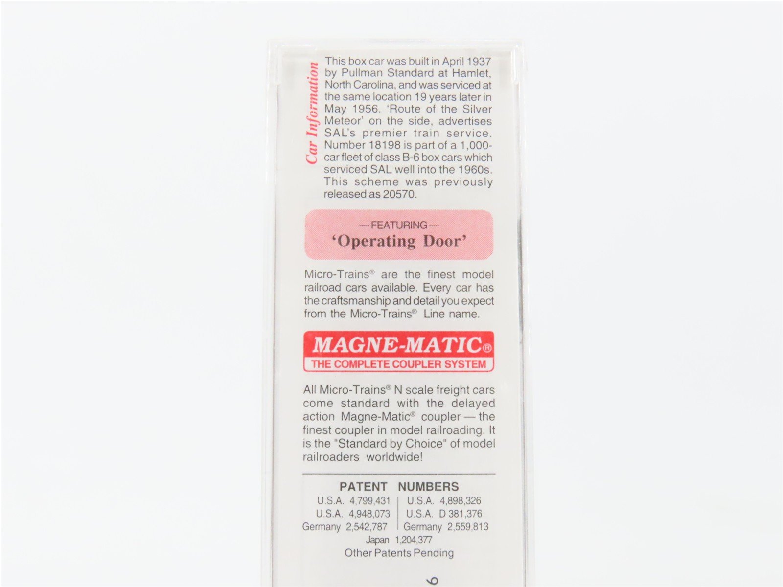 N Scale Micro-Trains MTL 120250 SAL Seaboard Air Line 40' Boxcar #18198