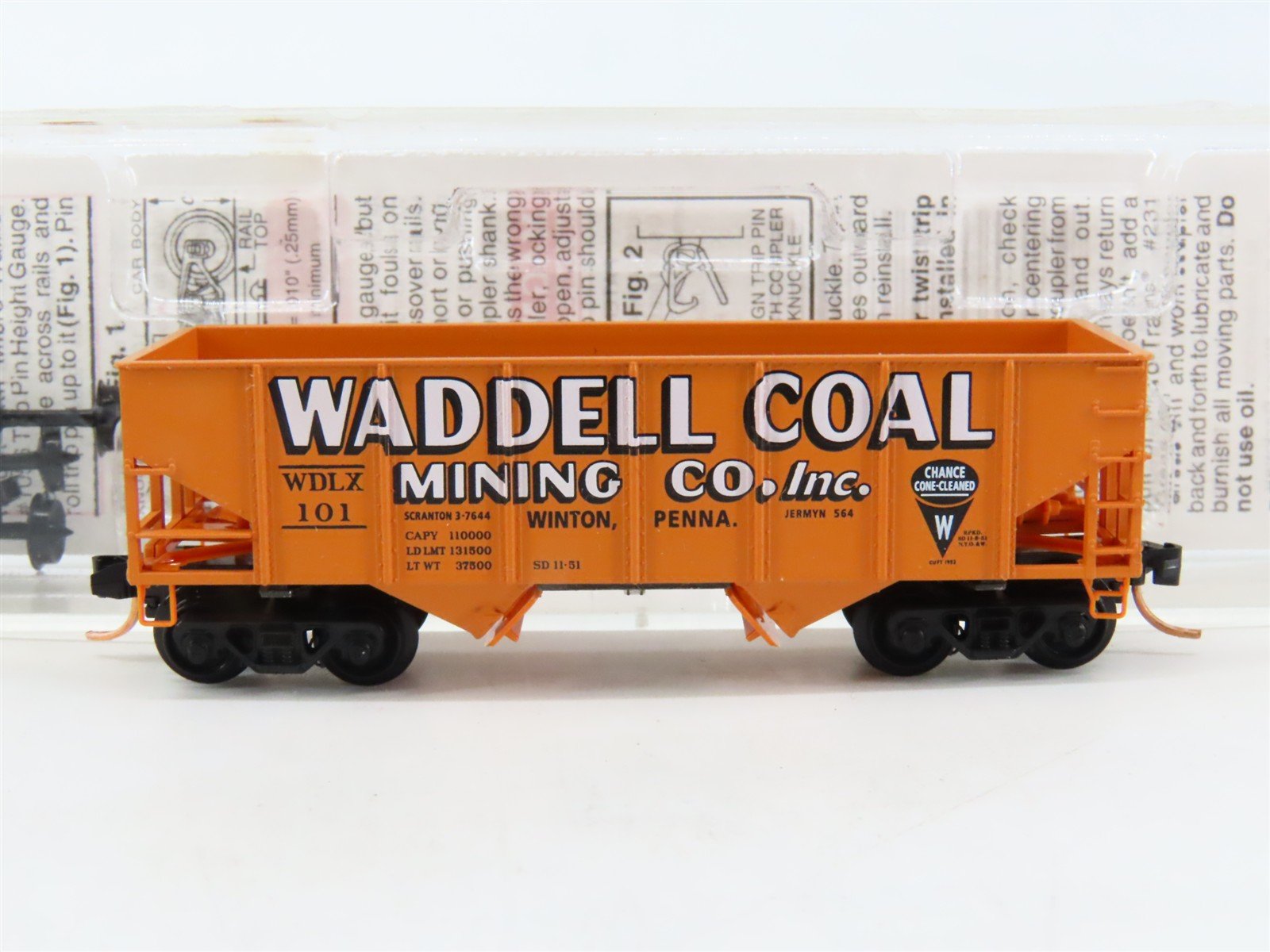 N Scale Micro-Trains MTL 56350 WDLX Waddell Coal Mining Co. 2-Bay Hopper #101