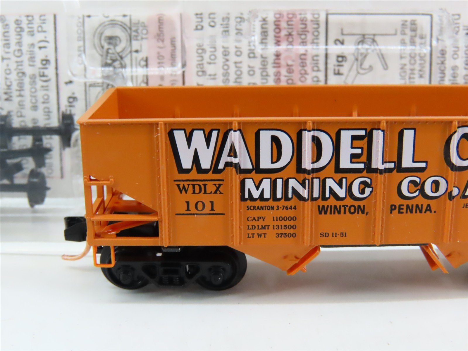 N Scale Micro-Trains MTL 56350 WDLX Waddell Coal Mining Co. 2-Bay Hopper #101