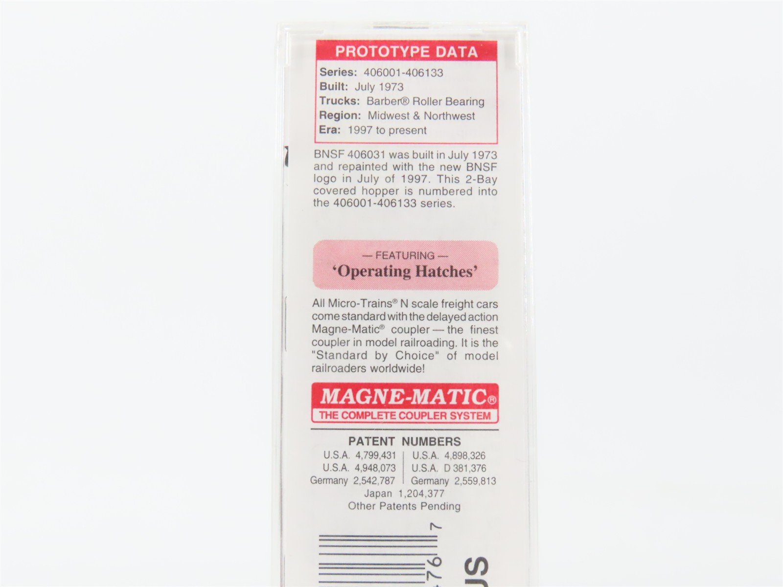 N Scale Micro-Trains MTL 09200190 BNSF Railway 2-Bay Covered Hopper #406031