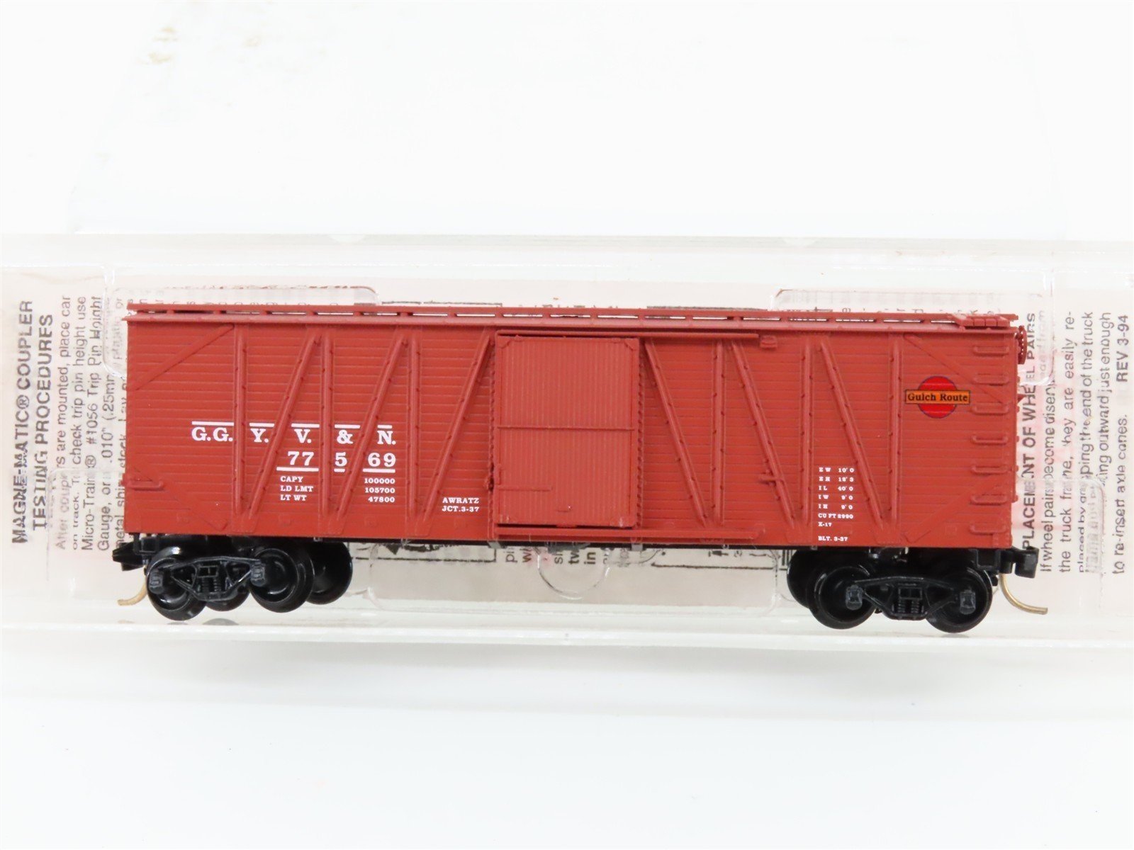 N Scale Micro-Trains Line MTL Special Run GGYV&N Gulch Route 40' Box Car #77569