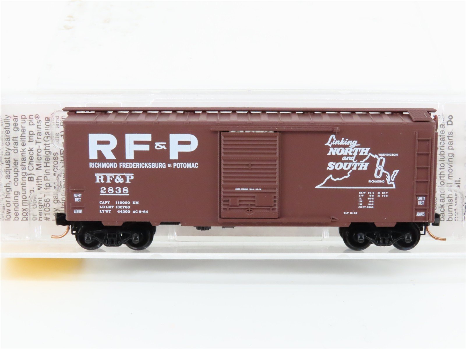 N Micro-Trains MTL 20516 RF&P Richmond Fredericksburg & Potomac 40' Boxcar #2838