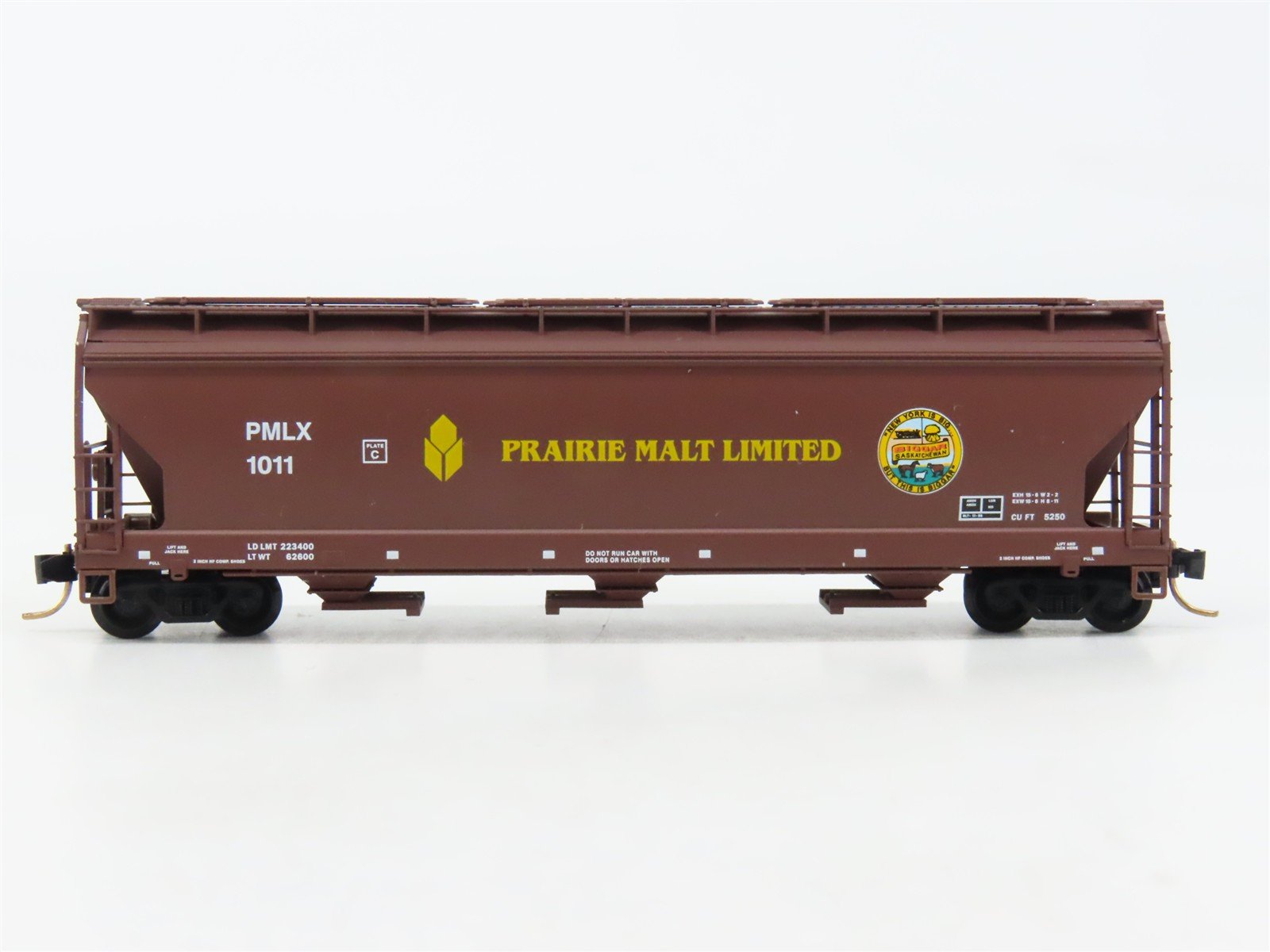 N Scale Micro-Trains 12510 PMLX Prairie Malt Limited 3-Bay Covered Hopper RTR