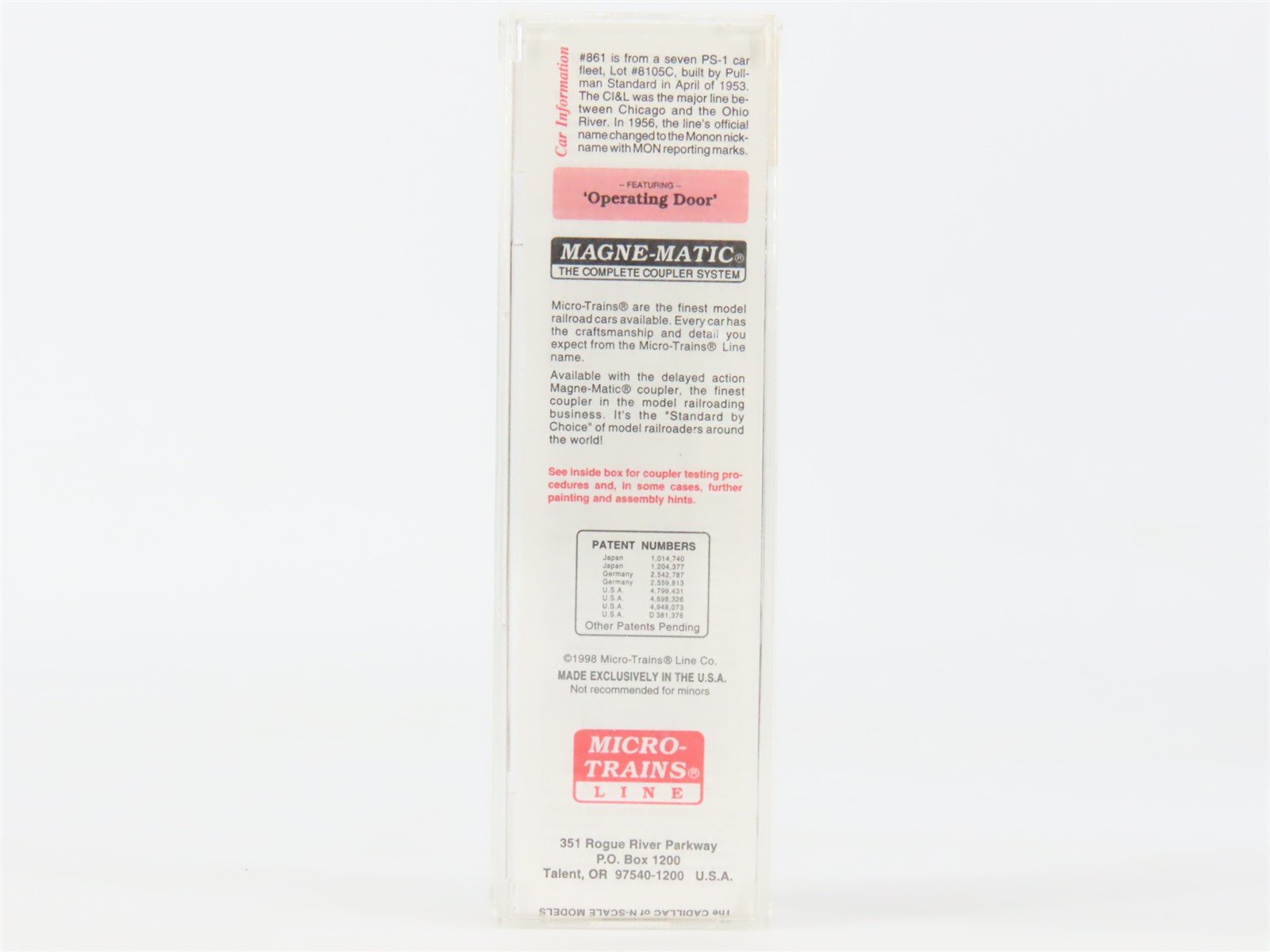 N Scale Micro-Trains 20486 CIL Monon 40' Box Car 861 RTR