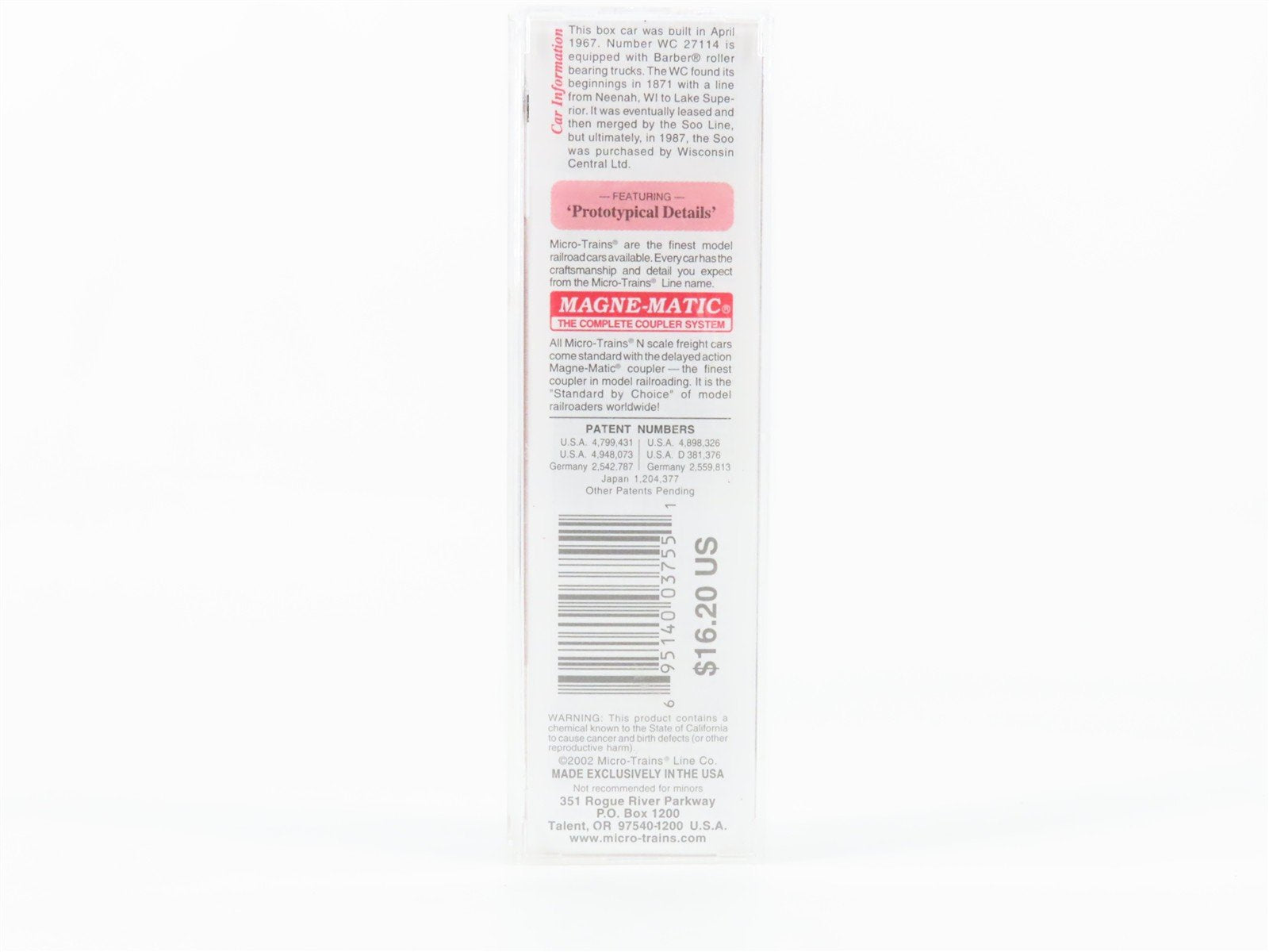 N Scale Micro-Trains 27200 WC Wisconsin Central 50' Box Car 27114 RTR