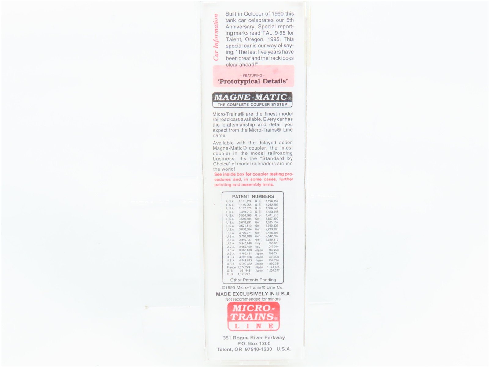N Scale Micro-Trains 65380 MTL Micro-Trains Line 39' Tank Car 1995 RTR