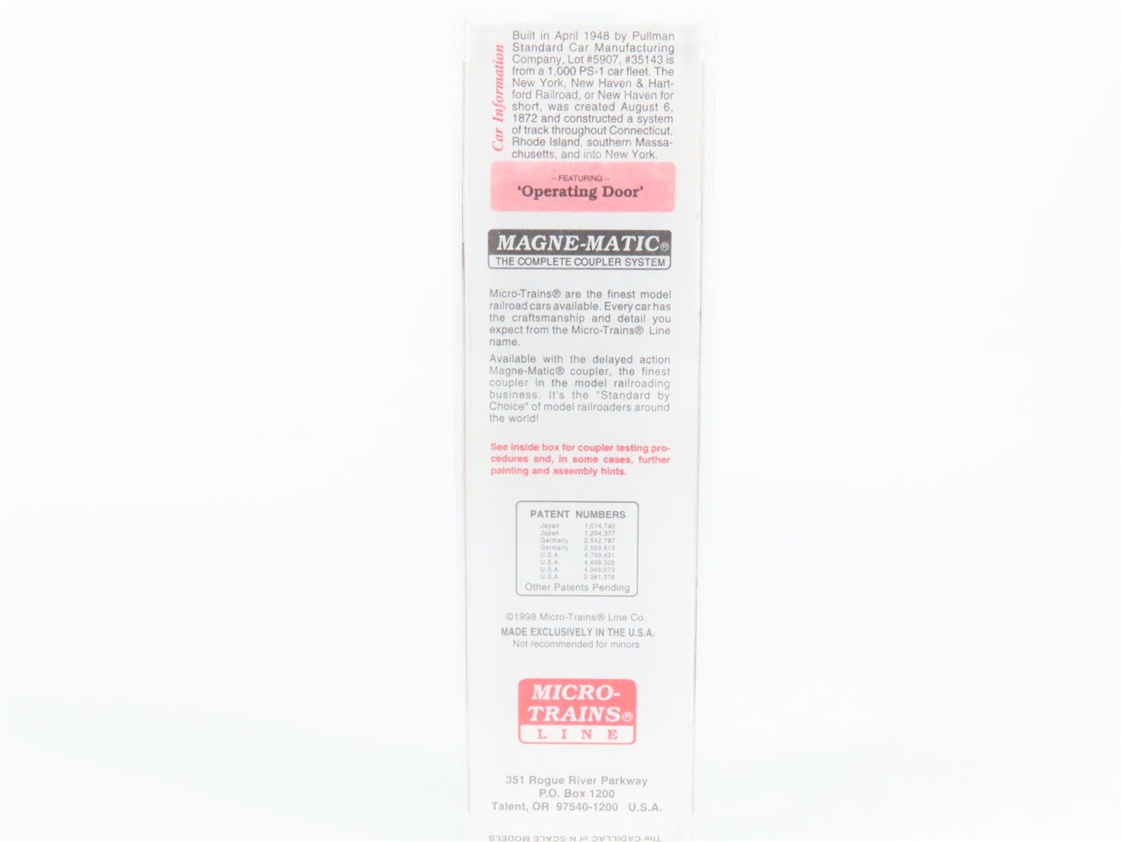 N Scale Micro-Trains 20029 NH New York, New Haven & Hartford 40' Box Car RTR
